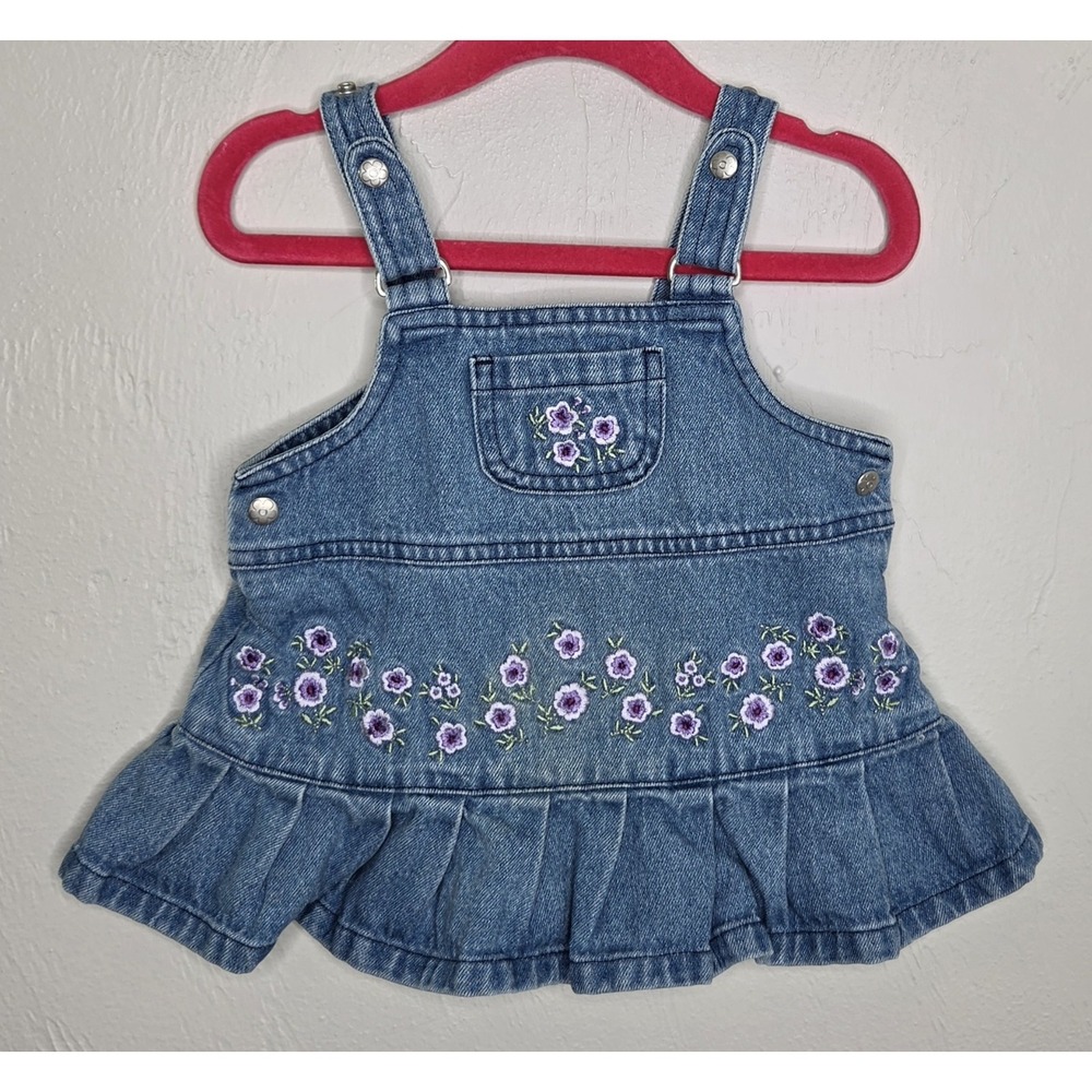 Vintage Y2K Koala Kids Denim Dress Girls Size 3-6 Months Floral Embroidery